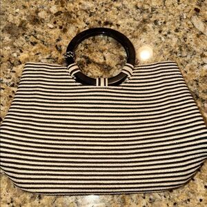 Striped Black and White Round-Handle Women's Tote